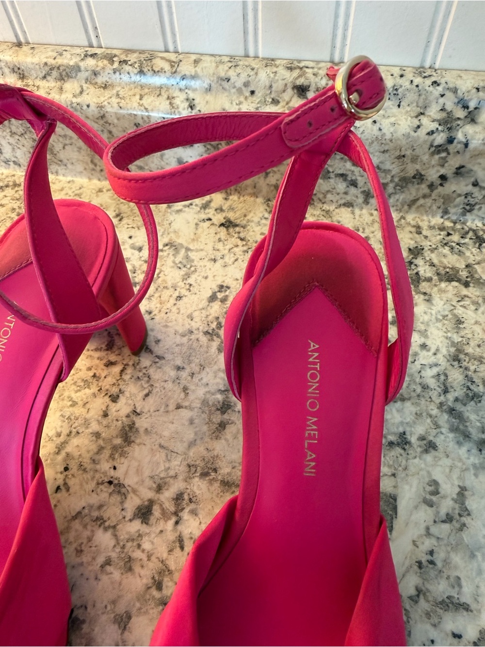 ANTONIO MELANI Hot Pink Knotted Ankle-Strap Block Heels Fuchsia - Picture 6 of 7